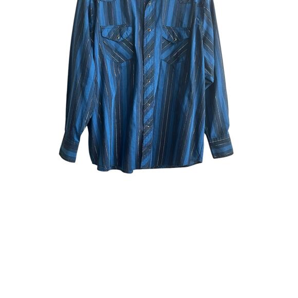 Wrangler Mens Shirt 2X Blue Stripe Metallic Pearl Snap Western Rodeo Cowboy - Picture 9 of 12